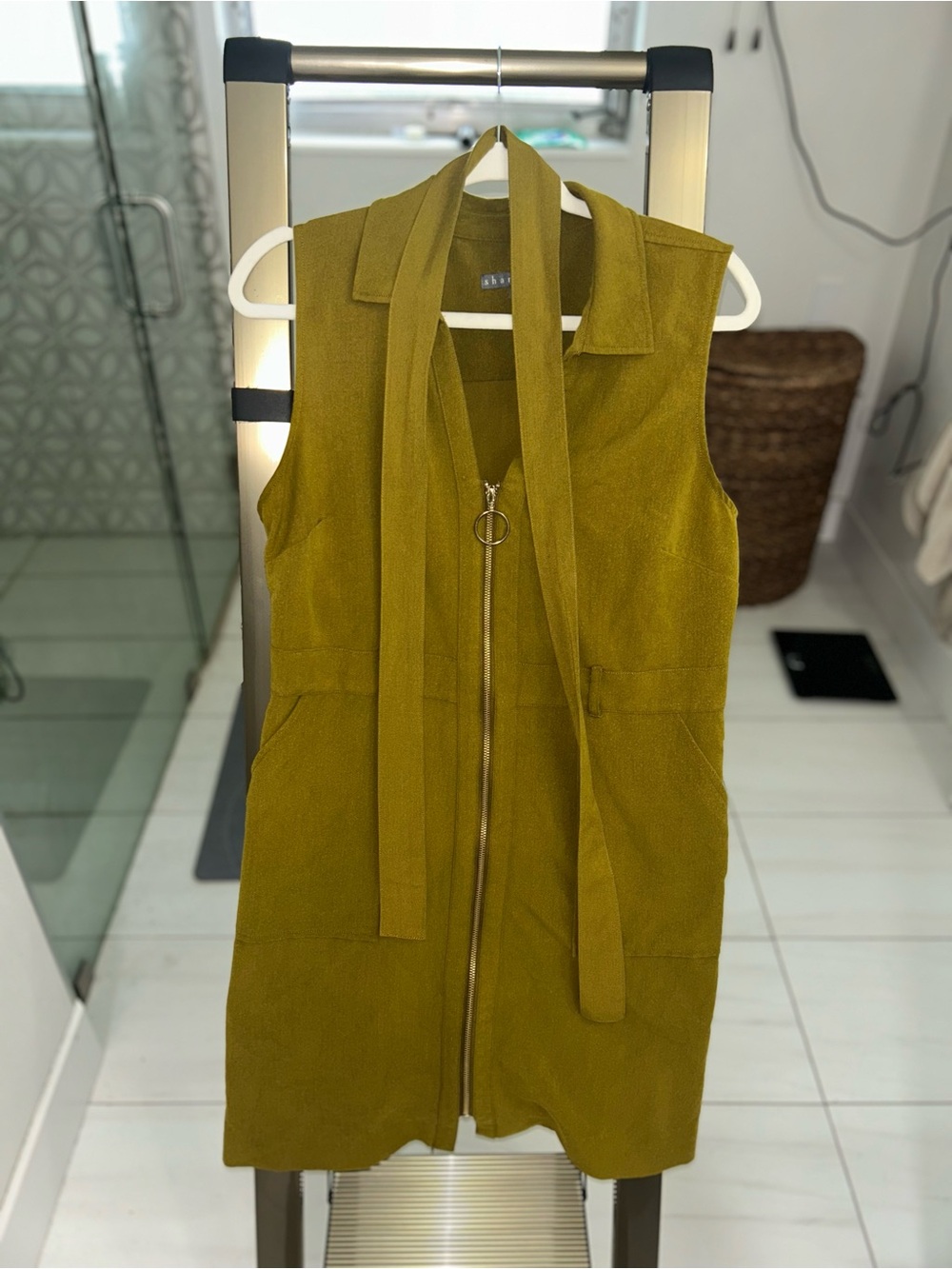 Sharagano Olive Green Collar Dress with Belt